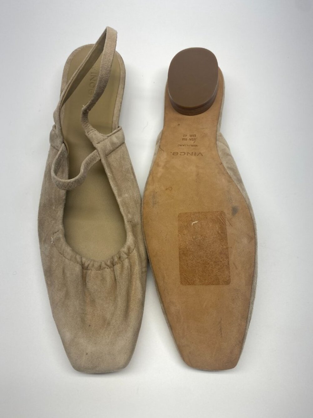 Vince Venice Women's Beige Suede Square Toe Slingback Flat Sz 11 - Picture 12 of 12